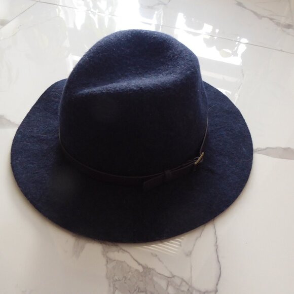 GAP Vintage 90s UNISEX 100% Wool Wide Brim Fedora Blue Sun Hat M/L - Picture 8 of 10